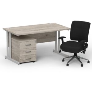 Impulse 1400mm Cantilever Straight Desk With Mobile Pedestal and Chiro Medium Back Black Operator Chair - Image 9