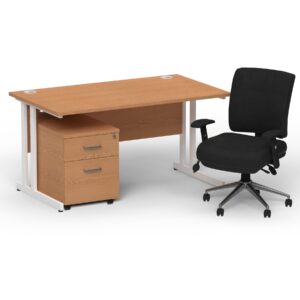 Impulse 1400mm Cantilever Straight Desk With Mobile Pedestal and Chiro Medium Back Black Operator Chair - Image 12