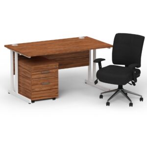 Impulse 1400mm Cantilever Straight Desk With Mobile Pedestal and Chiro Medium Back Black Operator Chair - Image 13