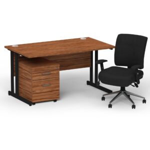 Impulse 1400mm Cantilever Straight Desk With Mobile Pedestal and Chiro Medium Back Black Operator Chair - Image 25