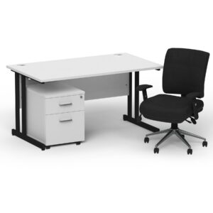 Impulse 1400mm Cantilever Straight Desk With Mobile Pedestal and Chiro Medium Back Black Operator Chair - Image 26
