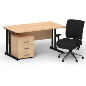 Impulse 1400mm Cantilever Straight Desk With Mobile Pedestal and Chiro Medium Back Black Operator Chair - Image 29