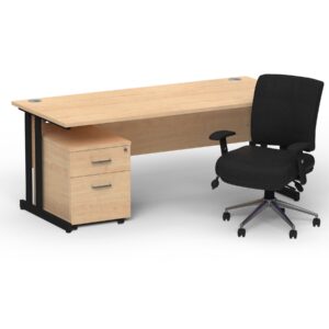 Impulse 1600mm Cantilever Straight Desk With Mobile Pedestal and Chiro Medium Back Black Operator Chair - Image 19