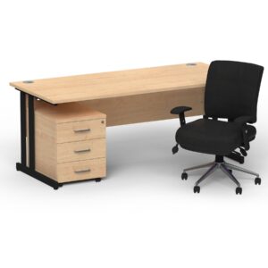 Impulse 1600mm Cantilever Straight Desk With Mobile Pedestal and Chiro Medium Back Black Operator Chair - Image 25
