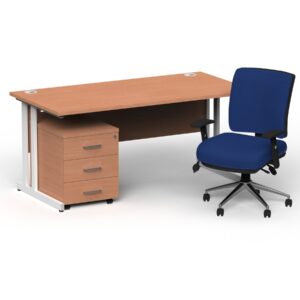 Impulse 1800mm Cantilever Straight Desk With Mobile Pedestal and Chiro Medium Back Blue Operator Chair - Image 19