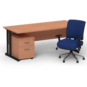 Impulse 1800mm Cantilever Straight Desk With Mobile Pedestal and Chiro Medium Back Blue Operator Chair - Image 25