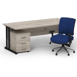 Impulse 1800mm Cantilever Straight Desk With Mobile Pedestal and Chiro Medium Back Blue Operator Chair - Image 36