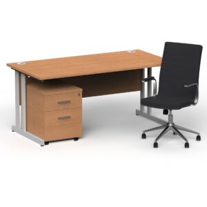 Impulse 1600mm Cantilever Straight Desk With Mobile Pedestal and Ezra Black Executive Chair - Image 3