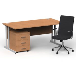 Impulse 1600mm Cantilever Straight Desk With Mobile Pedestal and Ezra Black Executive Chair - Image 9