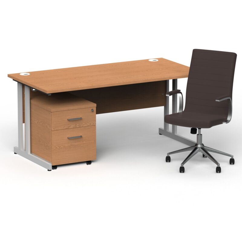 Impulse 1600mm Cantilever Straight Desk With Mobile Pedestal and Ezra Brown Executive Chair - Image 3