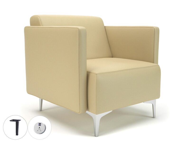Napa Slim Arm 75cm Wide Armchair in Cristina Marrone Ultima Faux Leather with Socket - Image 40