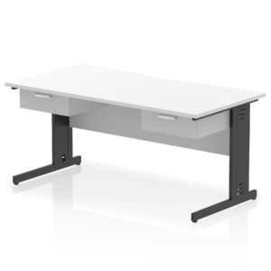Impulse Scalloped Edge Cable Managed Straight Desk With Two One Drawer Fixed Pedestals - Image 6