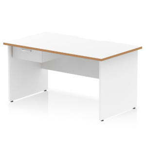 Impulse Scalloped Edge Panel End Straight Desk Frame With Single One Drawer Fixed Pedestal - Image 2