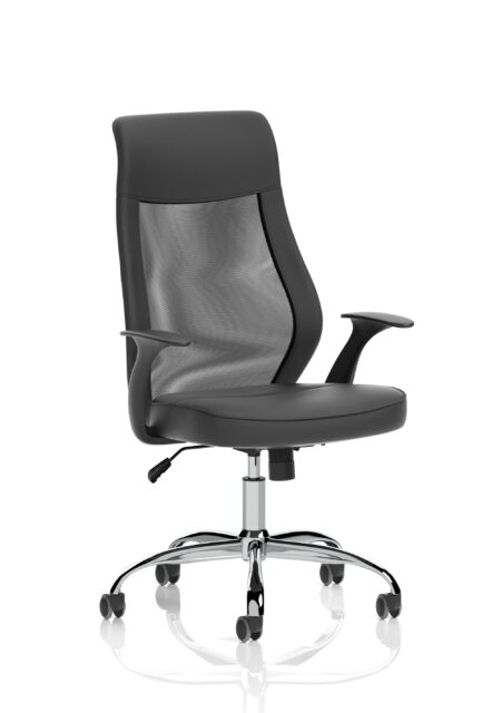 OE - Baye High Mesh Back Task Operator Black Leather Office Chair with Arms